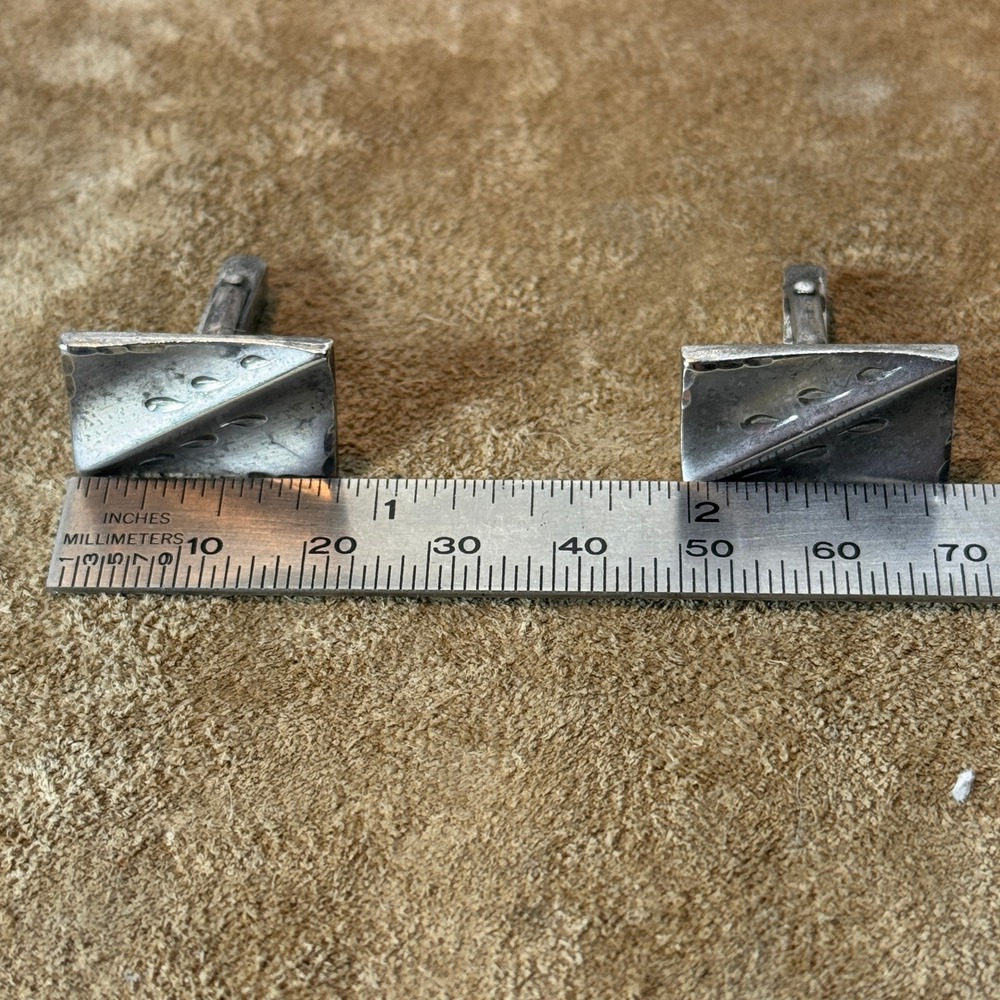 Swank Cufflinks Mens Sterling Silver Mid Century Modern Textured